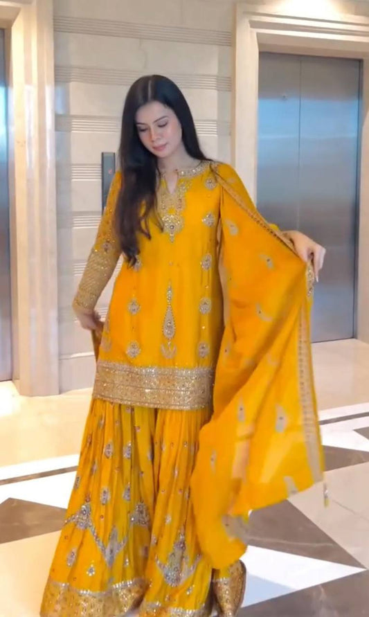 Exclusive Designer Chinon Silk Outfit with Sequin Embroidery and Dupatta