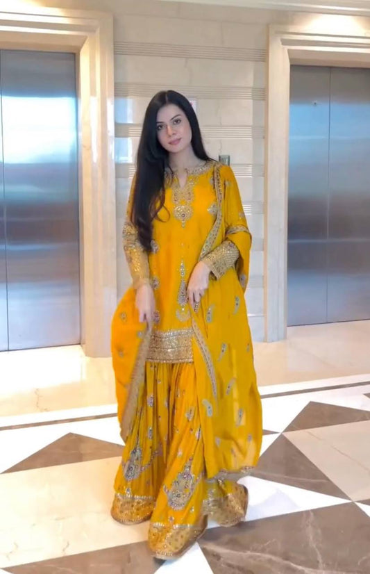 Exclusive Designer Chinon Silk Outfit with Sequin Embroidery and Dupatta