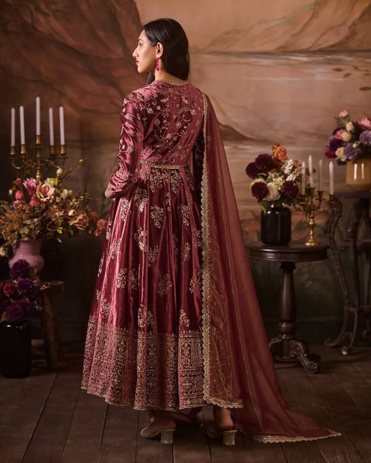 Classic Japan Satin Anarkali with Micro Cotton Lining and Flowing Net Dupatta