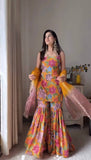 Stylish Party Wear Sharara Set in Chinon Silk with Stone Hand Embellishments