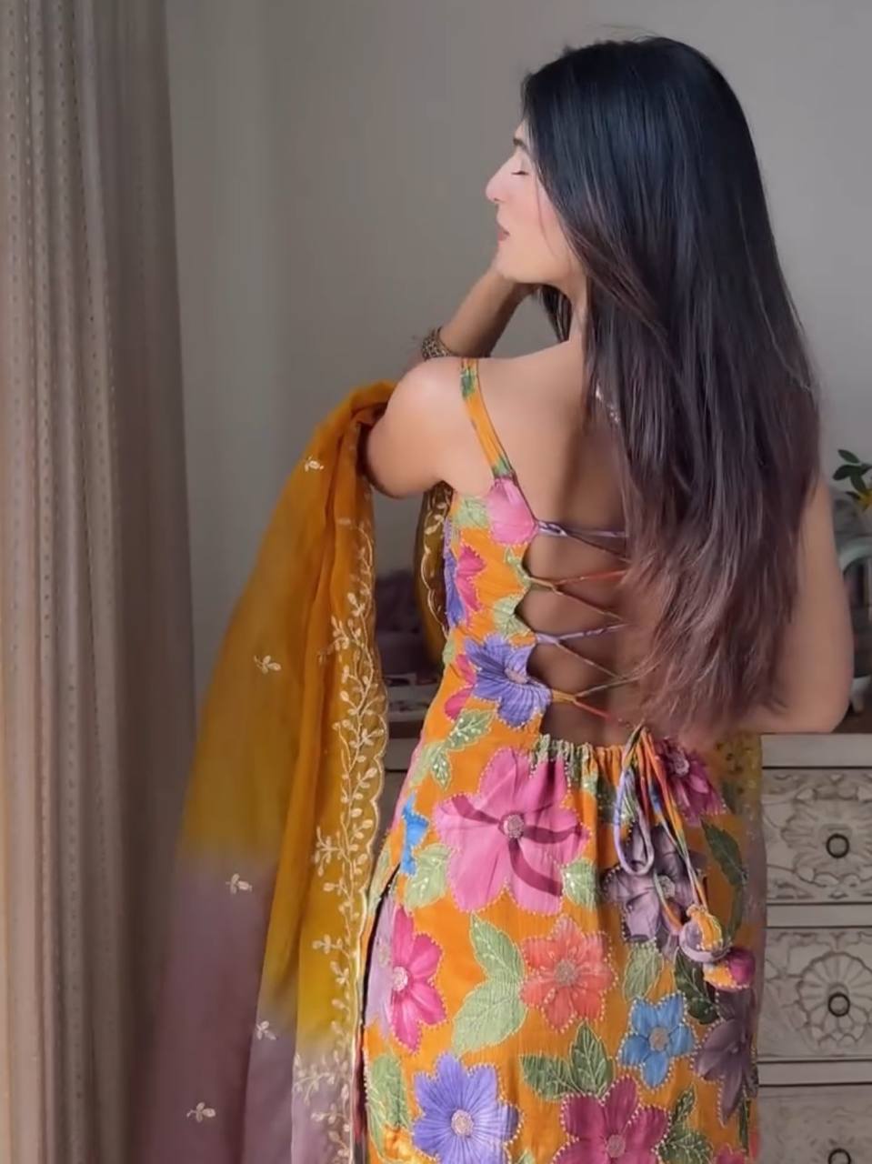 Stylish Party Wear Sharara Set in Chinon Silk with Stone Hand Embellishments