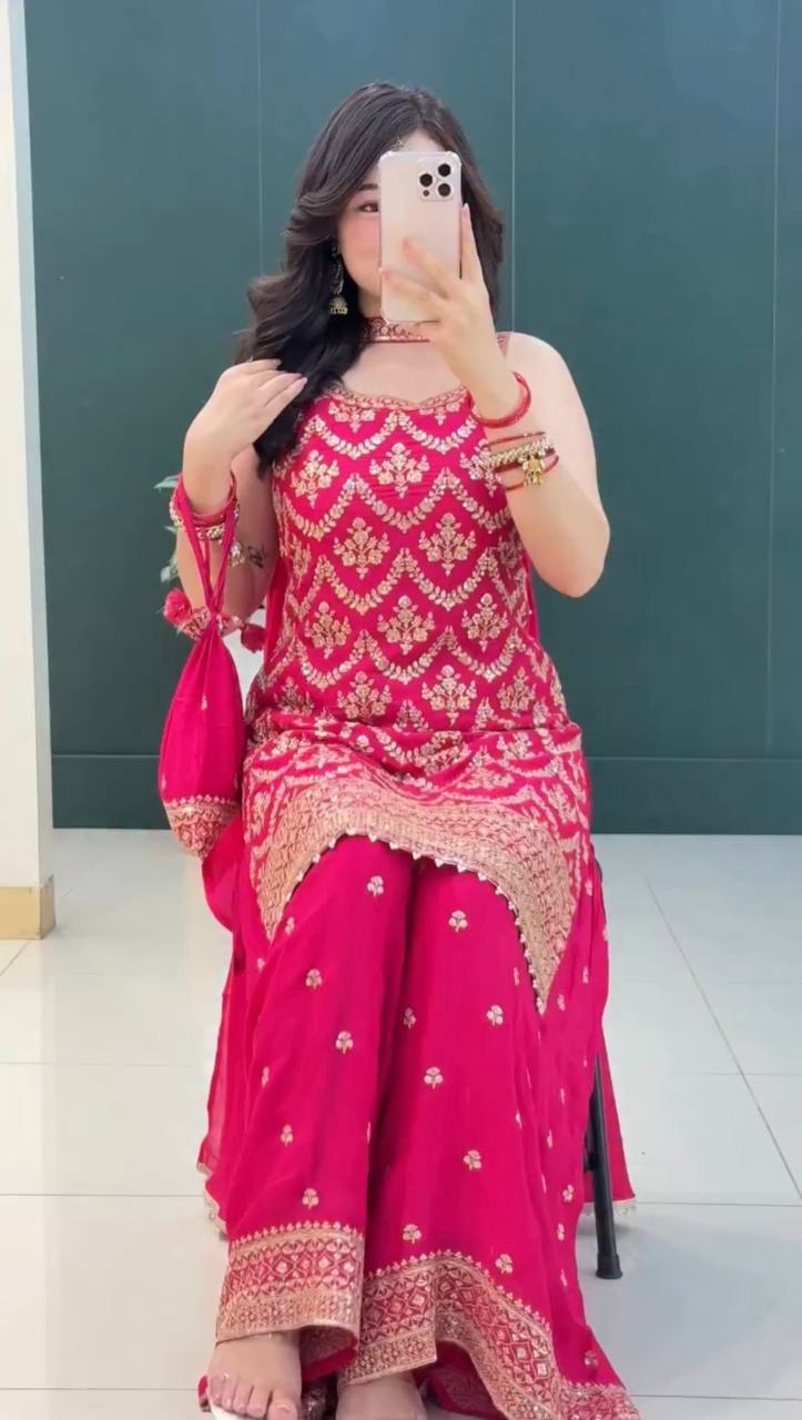 Premium Faux Georgette Palazzo Set with Dupatta and Heavy Embroidery