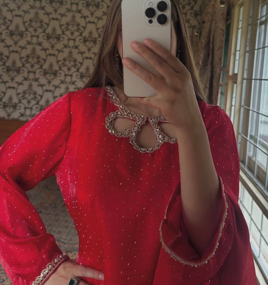 Designer Zimiychu Silk Top and Pant Palazzo with Embroidery & Hotfix Work