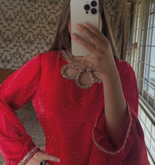 Designer Zimiychu Silk Top and Pant Palazzo with Embroidery & Hotfix Work