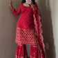 Red Elegance Faux Georgette 3 Piece Sharara Set with Dupatta and Micro Cotton Lining