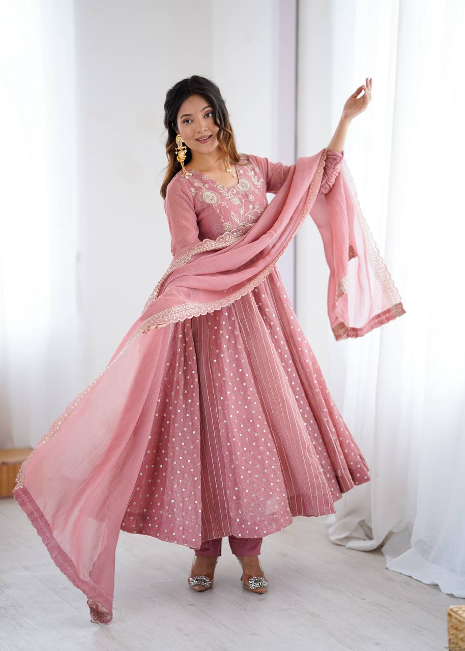 Nehal -SRK Anarkali in Crunchy Silk with Embroidered Design