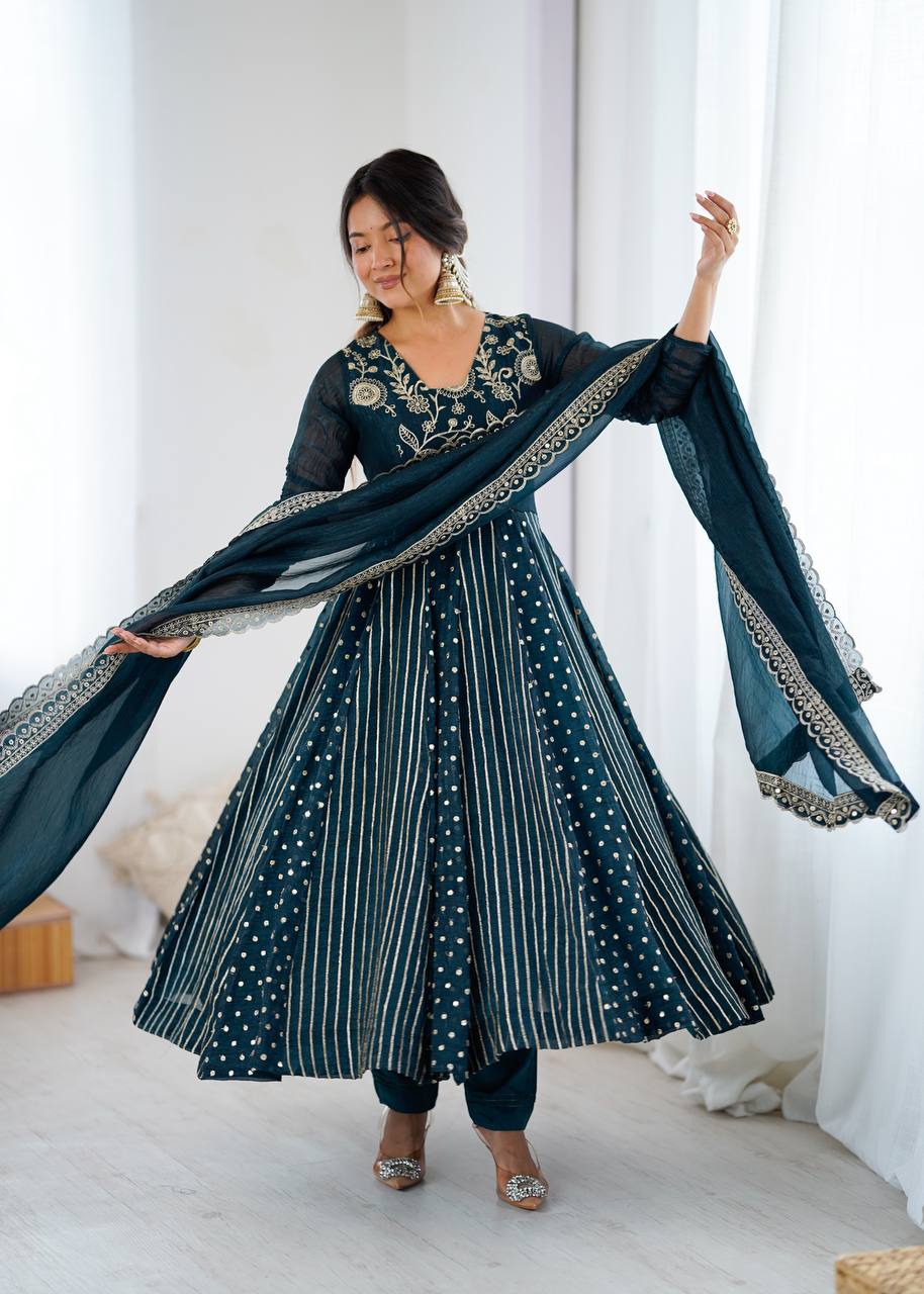 Nehal -SRK Anarkali in Crunchy Silk with Embroidered Design