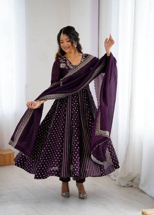 Nehal -SRK Anarkali in Crunchy Silk with Embroidered Design
