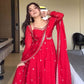 New Designer Party Wear Red Faux Georgette Gown with Heavy Embroidery Work
