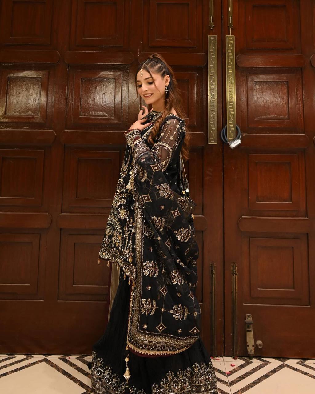 Exclusive Heavy Faux Georgette Ensemble with Sequin Embroidery and Fancy Latkan Border