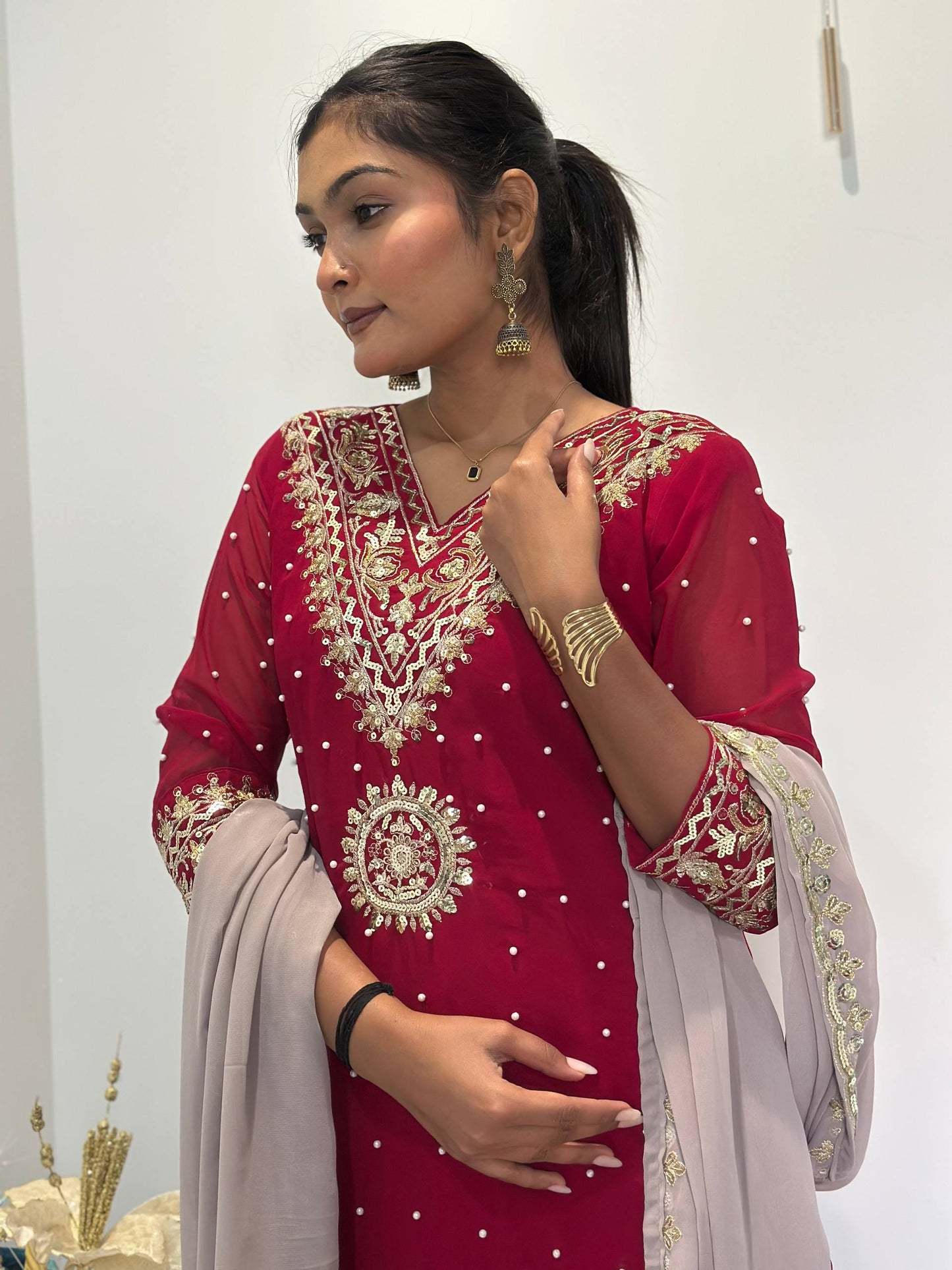 Chic Embroidered Top-Plazzo Set with Matching Dupatta for Special Occasions