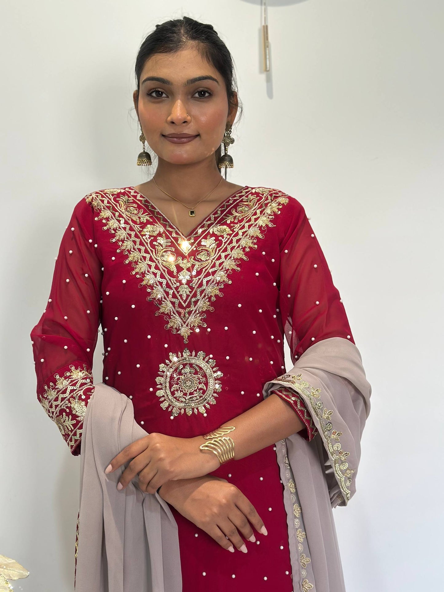 Chic Embroidered Top-Plazzo Set with Matching Dupatta for Special Occasions