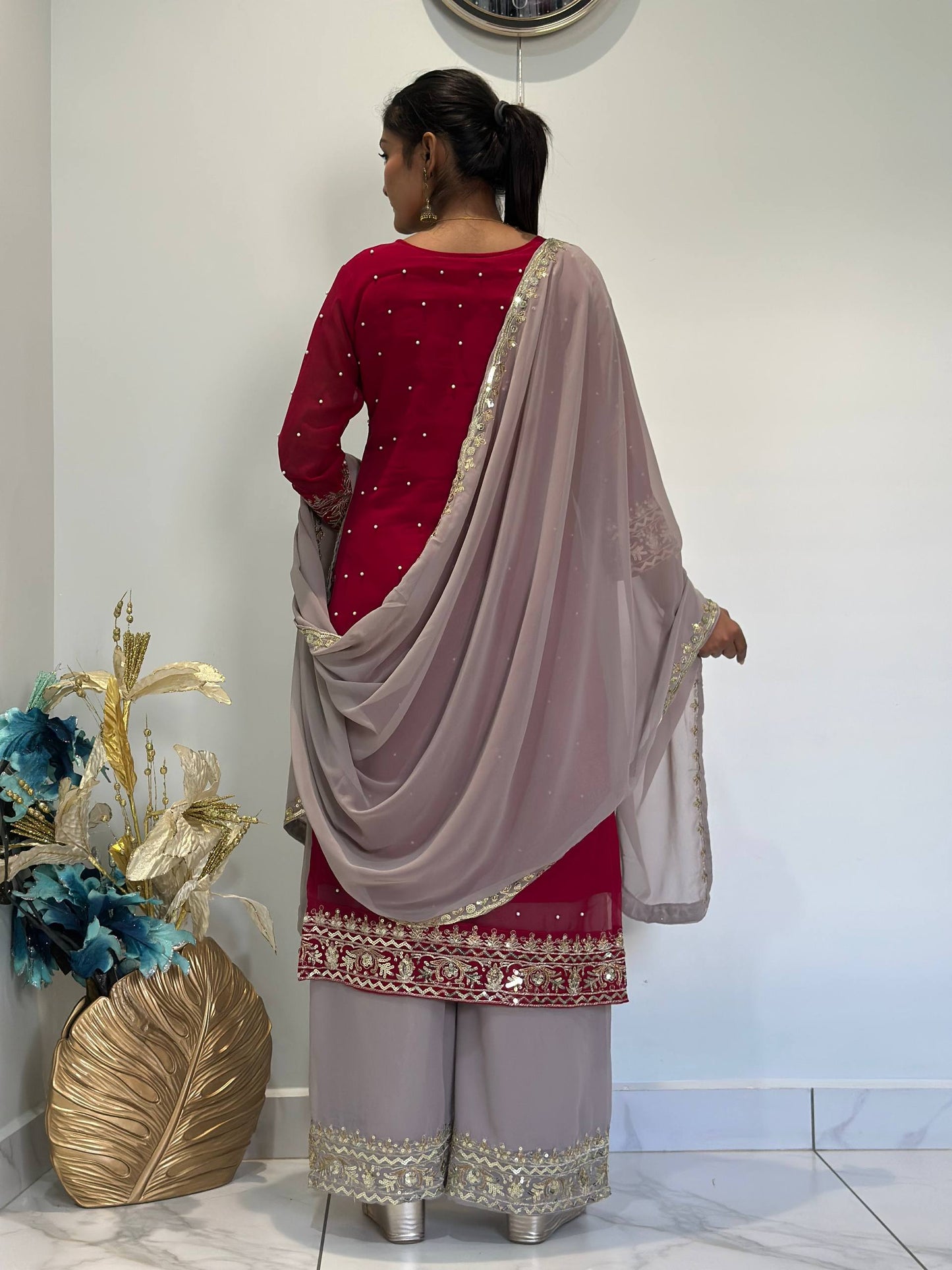 Chic Embroidered Top-Plazzo Set with Matching Dupatta for Special Occasions