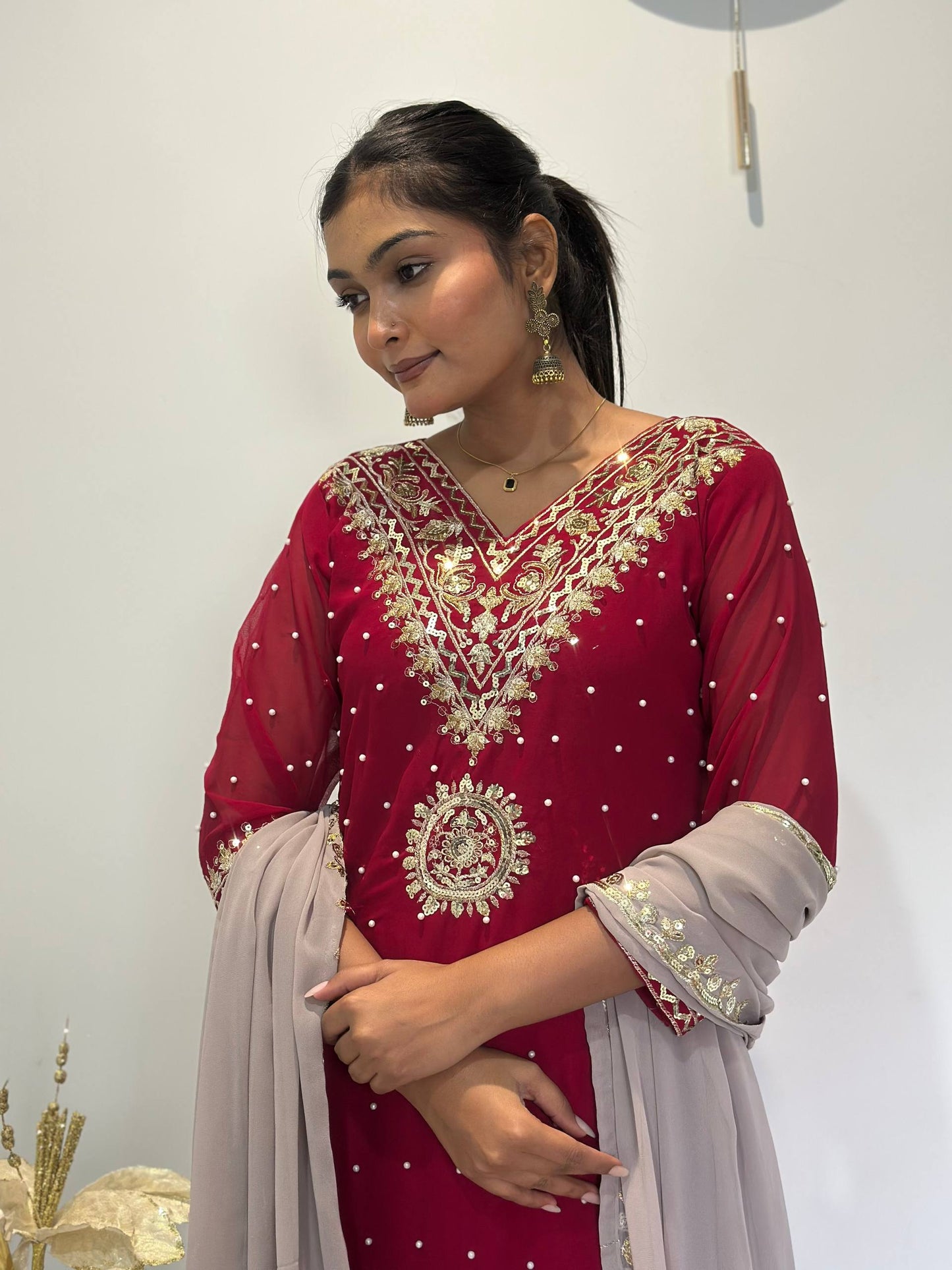 Chic Embroidered Top-Plazzo Set with Matching Dupatta for Special Occasions