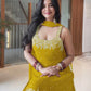 Exclusive Heavy Faux Georgette Sharara Ensemble with Embroidered Top and Dupatta