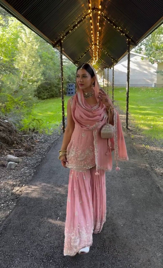 Designer Party Wear Heavy Faux Georgette Top-Plazzo Suit with Dupatta
