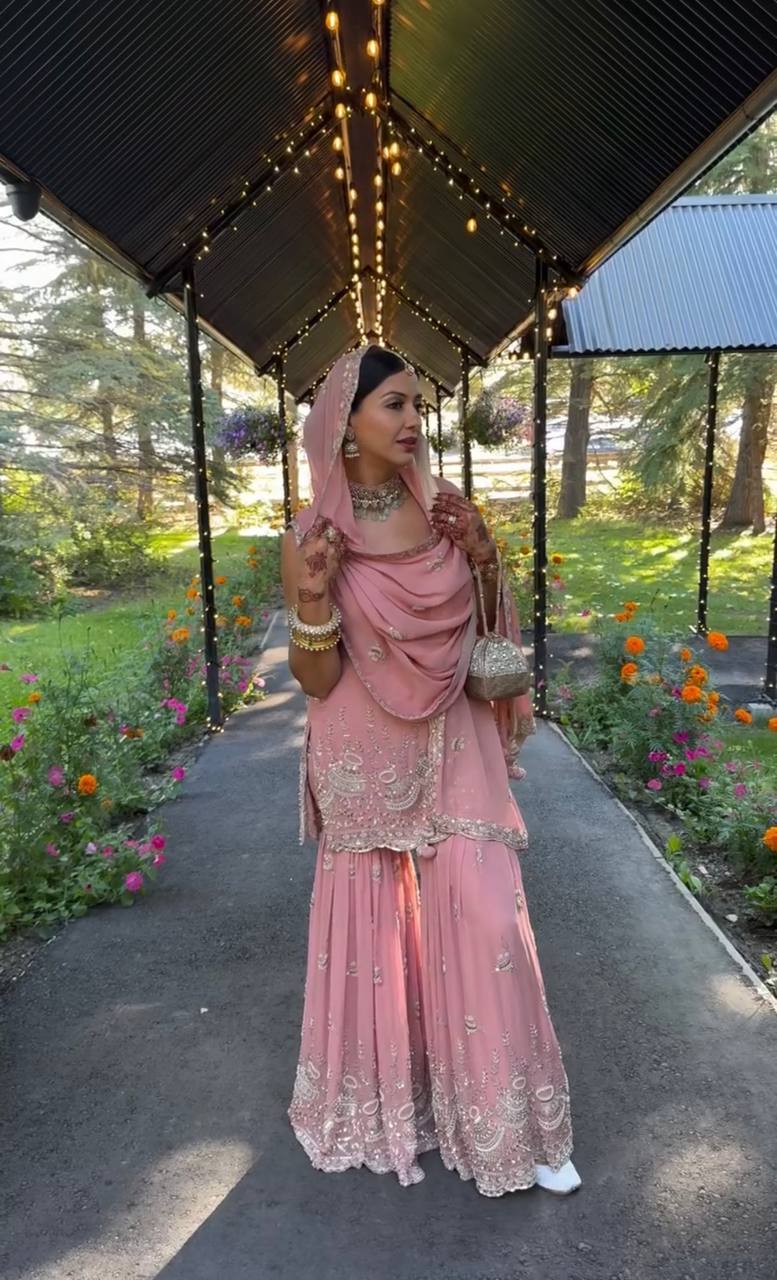 Designer Party Wear Heavy Faux Georgette Top-Plazzo Suit with Dupatta