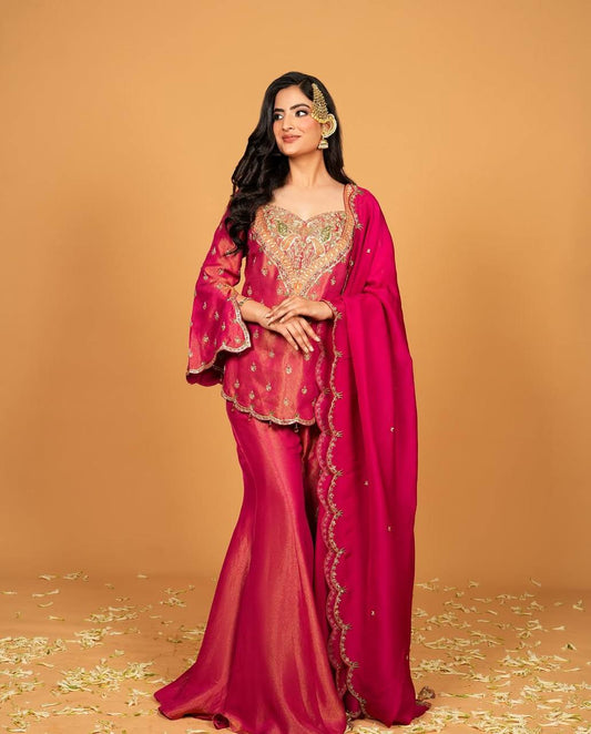 Nina -NSR Top-Bottom And Dupatta Set In simar silk