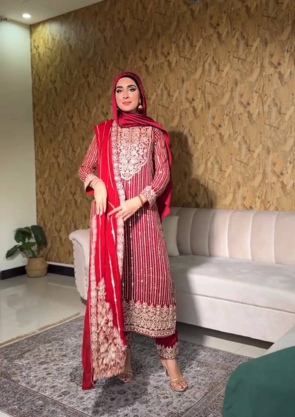 Elegant Heavy Fox Georgette Embroidered Top with Micro Cotton Palazzo and Dupatta