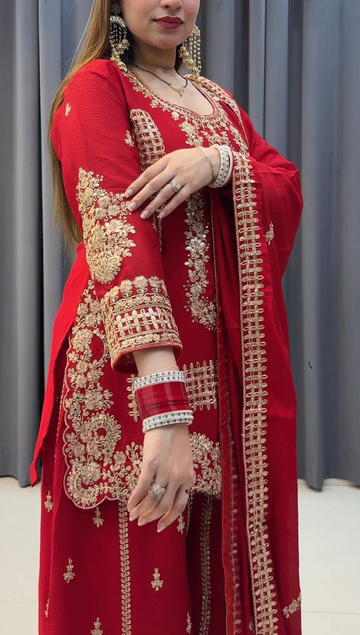 Karwa Chauth Special Heavy Faux Georgette Top-Plazzo Set with Sequence & Embroidery Work