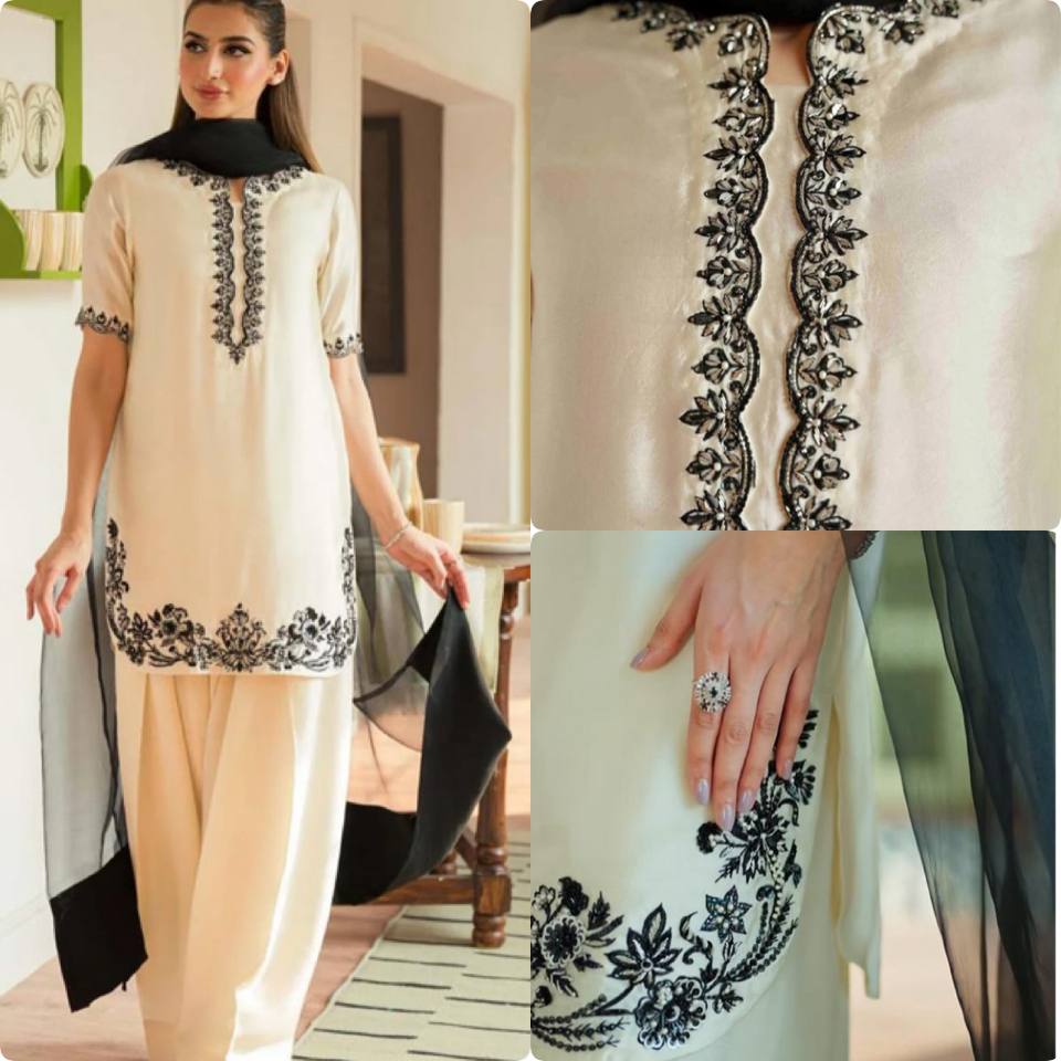 Traditional Modern Farshi Palazzo Style With Hand Embroidered Natural Crepe Top And Dupatta