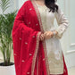 Elegant Pure Chinon Silk Top With Embroidery And Sequence Work Plazzo And Dupatta Ensemble