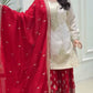 Elegant Pure Chinon Silk Top With Embroidery And Sequence Work Plazzo And Dupatta Ensemble