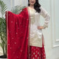Elegant Pure Chinon Silk Top With Embroidery And Sequence Work Plazzo And Dupatta Ensemble