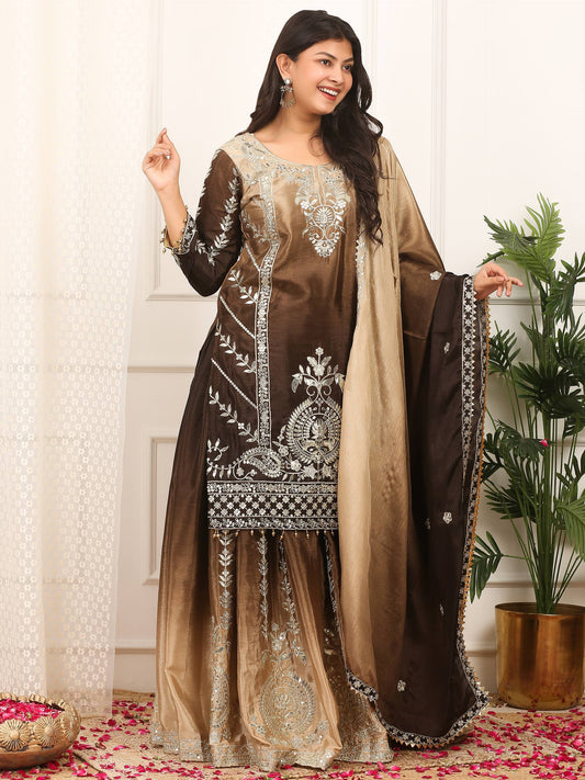 Exclusive Designer Collection Shaded Chinon Silk Top-Plazzo Set With Heavy Embroidery Detailing