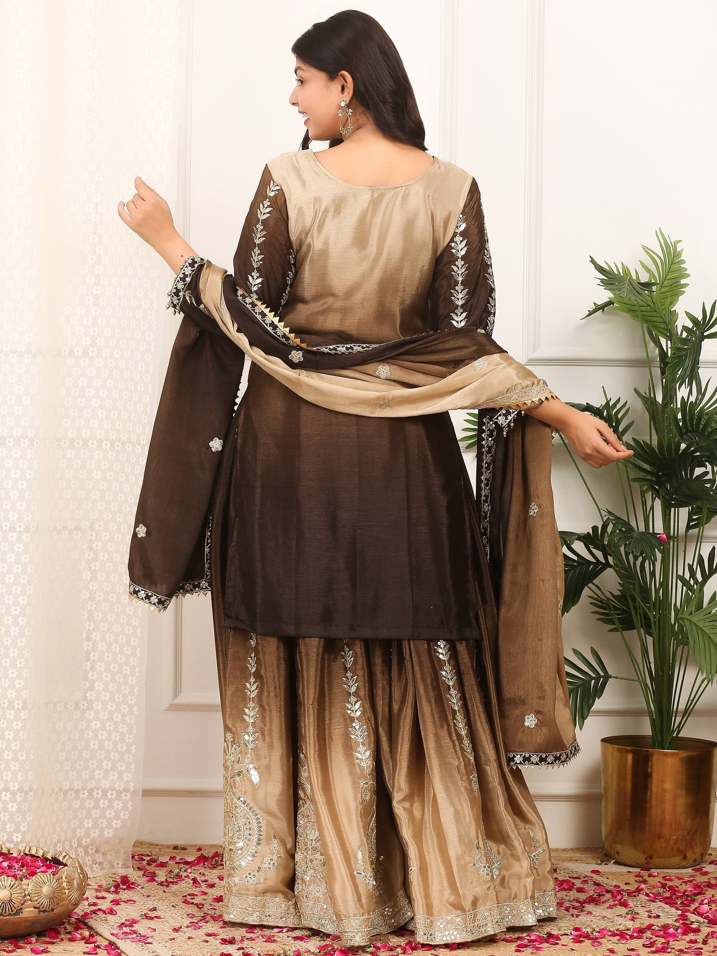 Exclusive Designer Collection Shaded Chinon Silk Top-Plazzo Set With Heavy Embroidery Detailing