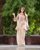 Premium Designer Pure Sifon Georgette Ensemble Digital Print Embroidered Top Farshi Palazzo And Dupatta
