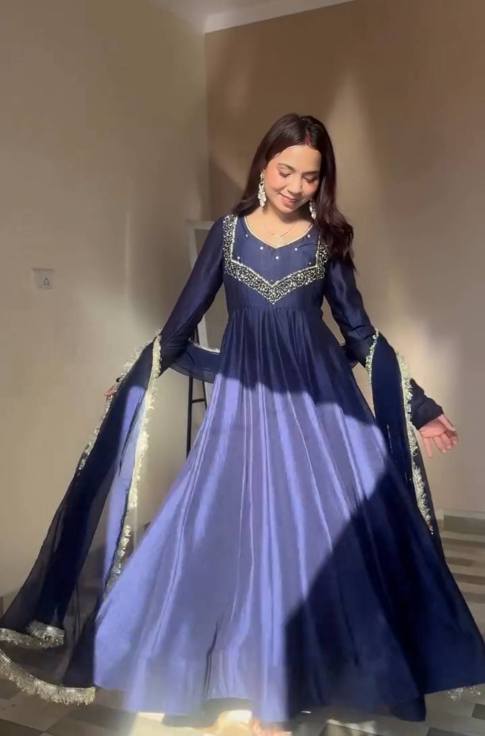 Moonlight Muse Designer Gown and Pant Duo with Intricate Embroidery