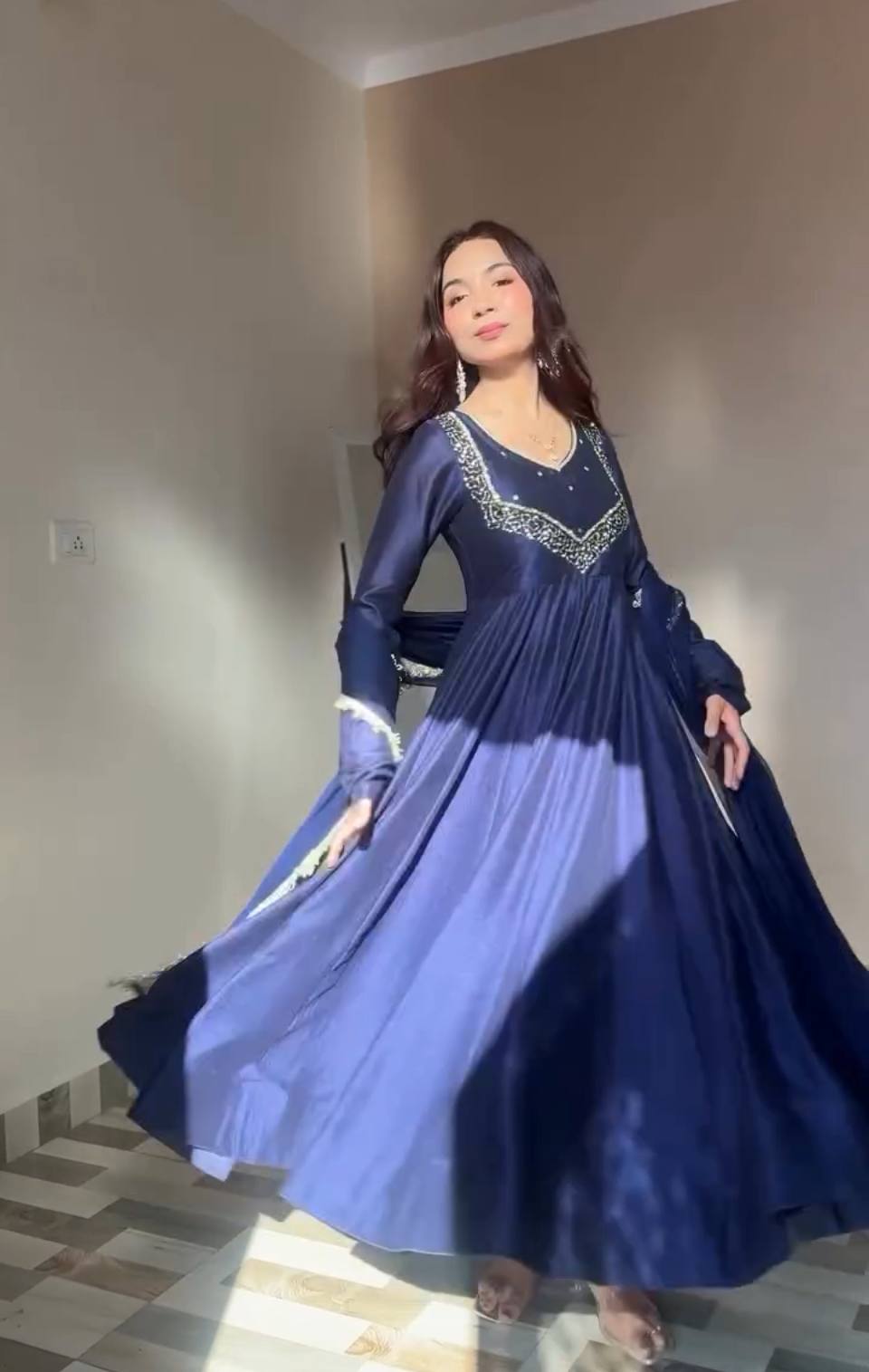 Moonlight Muse Designer Gown and Pant Duo with Intricate Embroidery