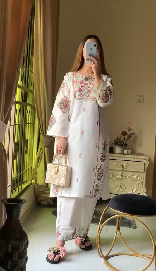 Premium Designer Heavy Riyon Silk Top And Plazzo Ensemble With Full Sleeve Detailing