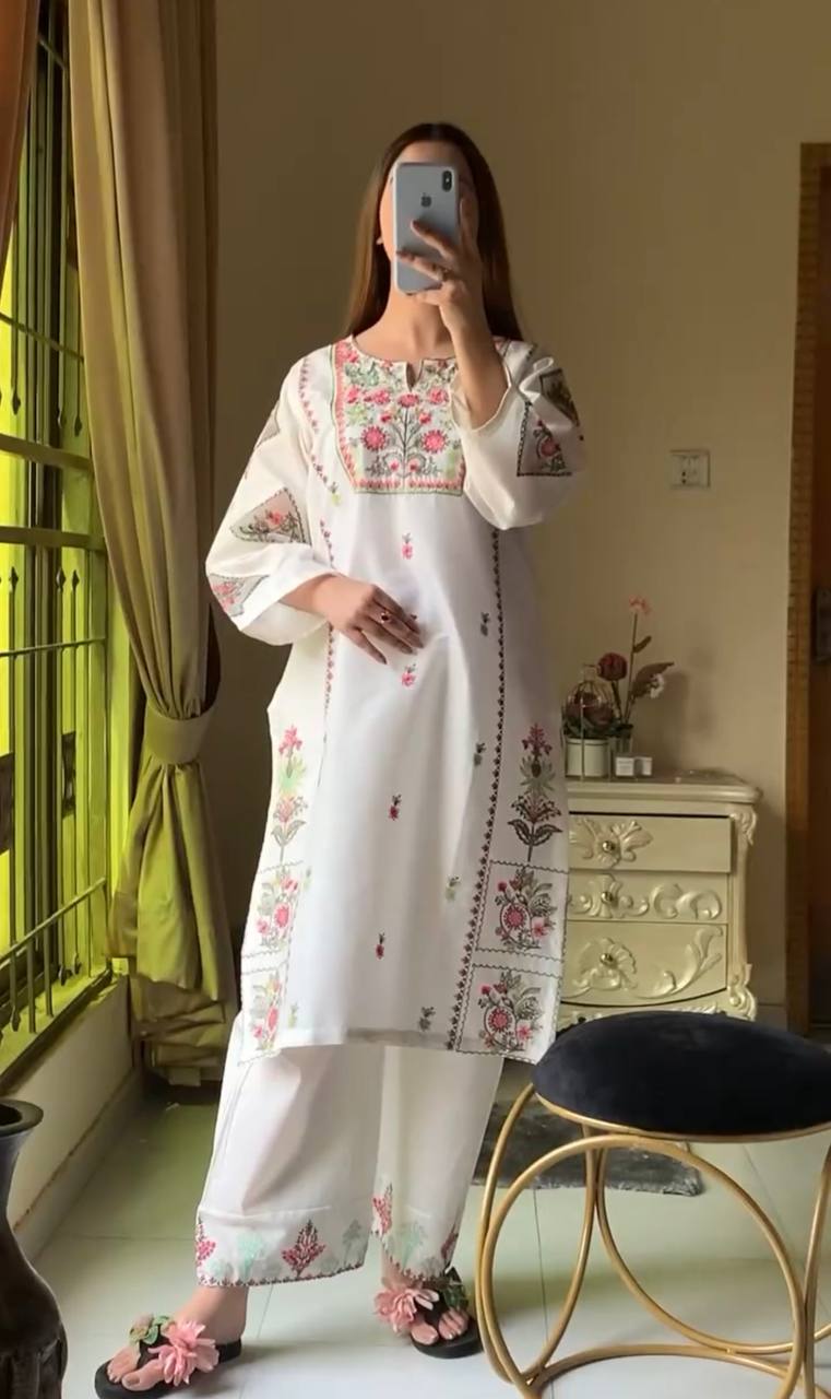 Premium Designer Heavy Riyon Silk Top And Plazzo Ensemble With Full Sleeve Detailing