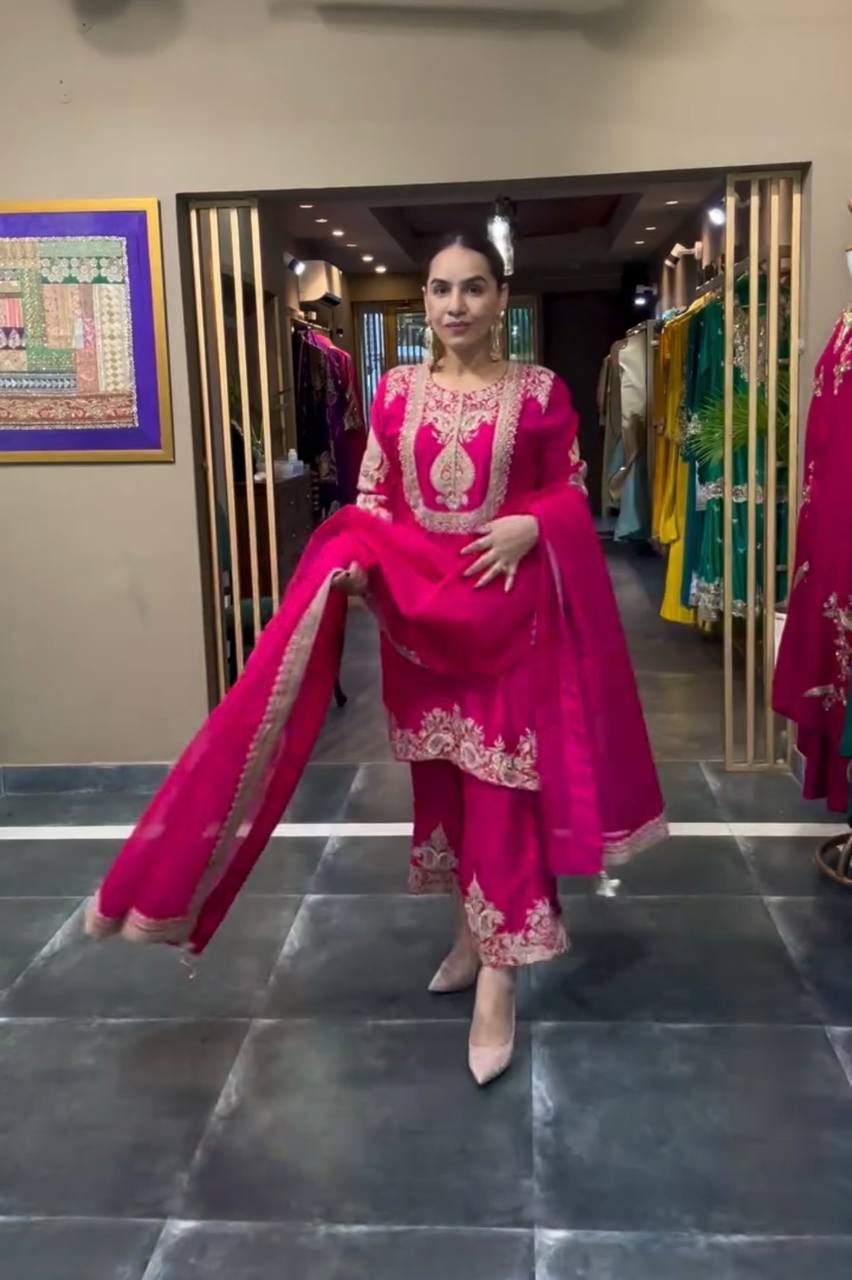 Graceful Pure Chinnon Silk Ensemble Showcasing Heavy All-Over Coding Sequin Embroidery Work