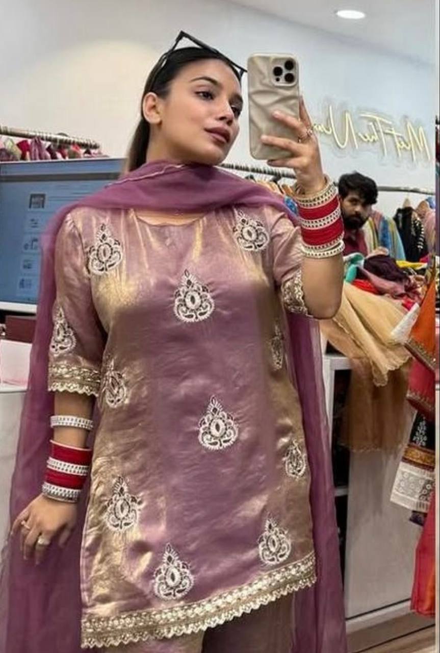 Chic Fendy Silk Party Wear Outfit with Heavy 5mm Sequin Embroidery Finish