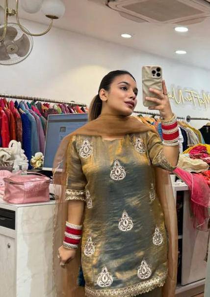 Chic Fendy Silk Party Wear Outfit with Heavy 5mm Sequin Embroidery Finish