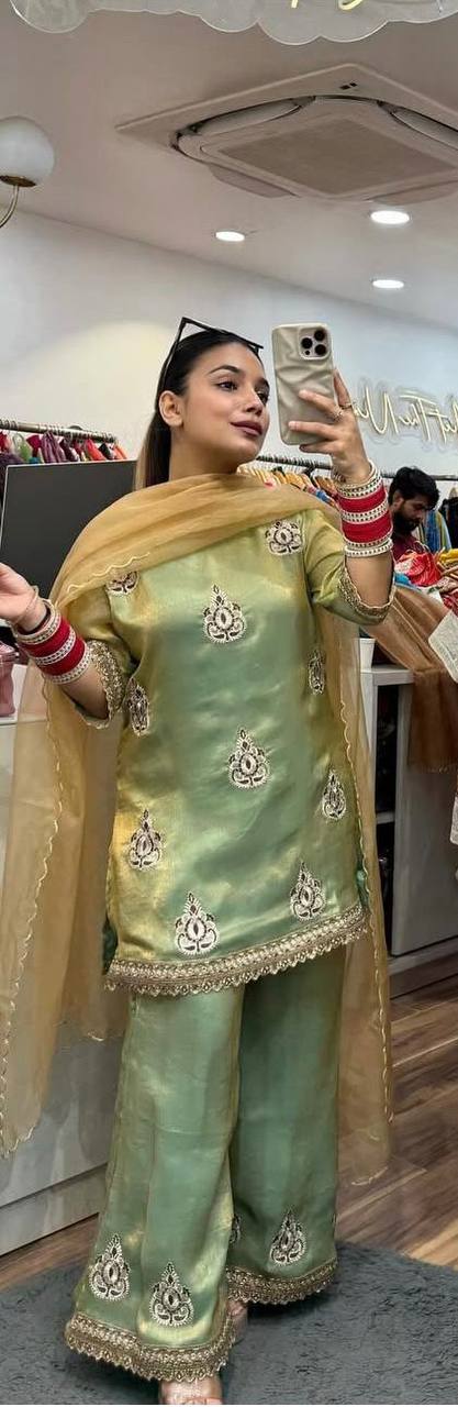 Chic Fendy Silk Party Wear Outfit with Heavy 5mm Sequin Embroidery Finish