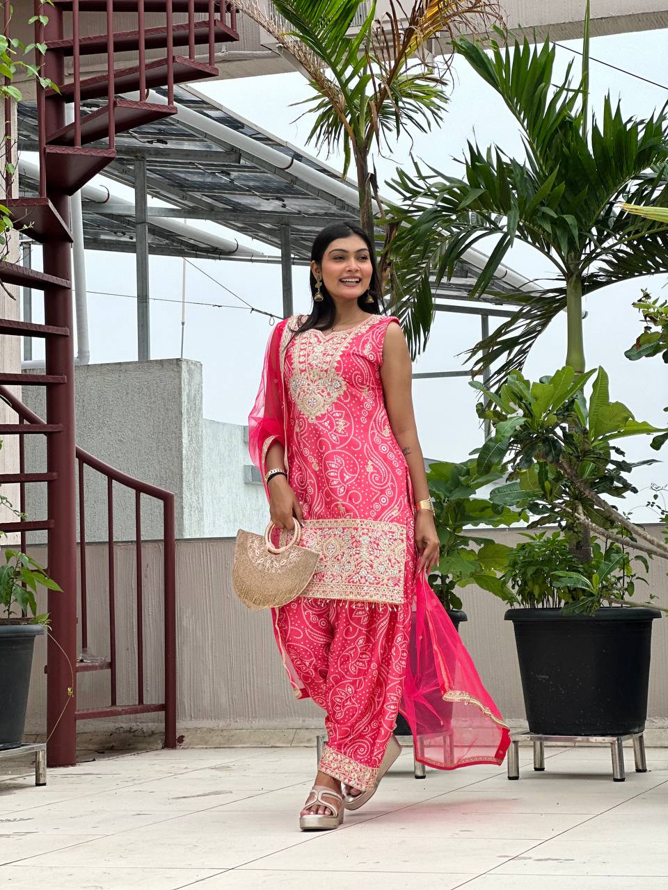 Lalita -HK Designer Dhoti Suit Set in Pure Chinon Silk