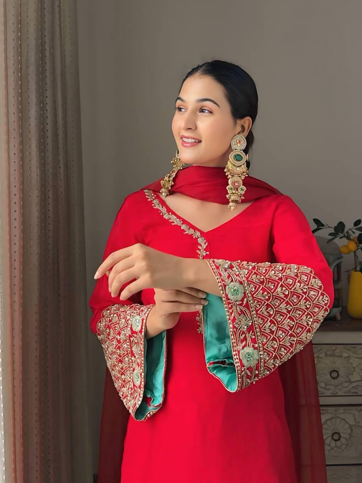 Heavy Fox Georgette Embroidered Farsi Top and Salwar with Micro Cotton Bottom