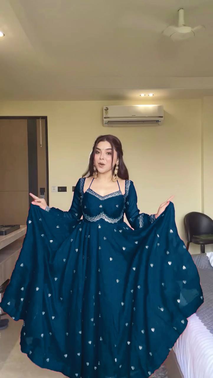 Aashna Shroff Designer Anarkali Set Crafted in Heavy Faux Georgette with Elegant Sequin Embroidery and Fancy Dupatta