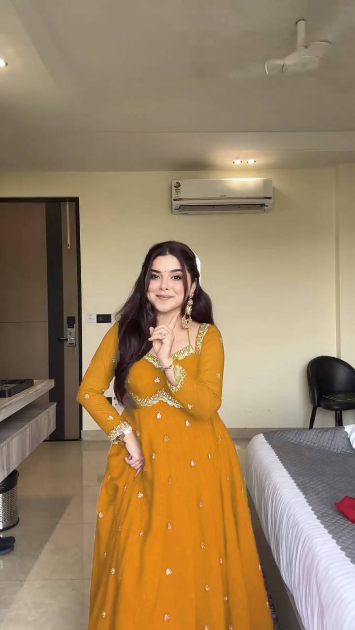 Aashna Shroff Designer Anarkali Set Crafted in Heavy Faux Georgette with Elegant Sequin Embroidery and Fancy Dupatta