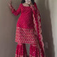 Red Elegance Faux Georgette 3 Piece Sharara Set with Dupatta and Micro Cotton Lining