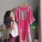 Effortless Charm Pink Roman Silk 3 Piece Sharara Set with Soft Cotton Lining