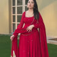 Hand-Embroidered Designer Gown in Faux Georgette with Diamond and Pearl Detailing