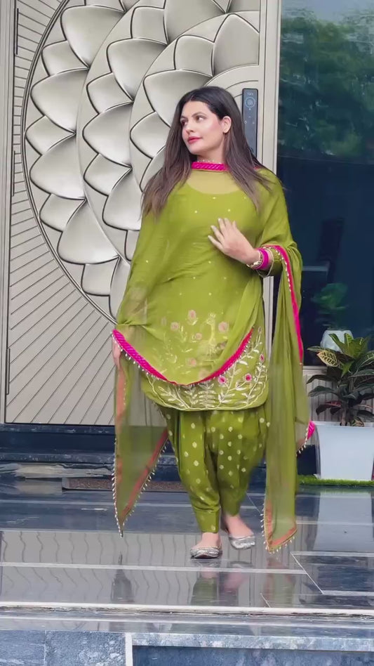 New Ready to Wear Heavy Faux Georgette Patiala Dhoti Set with Dupatta